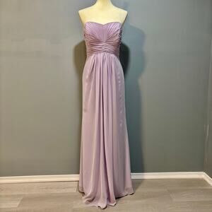 NWT David's Bridal Iris Strapless Chiffon Gown Bridesmaid Prom Halter, Size 14